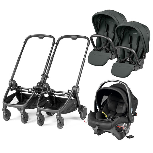 PEG City Loop Double Stroller + Primo Viaggio Urban Mobility Travel System Bundle - Black / Metal / True Black - CLP-DBL-TRVL-URBAN-METAL