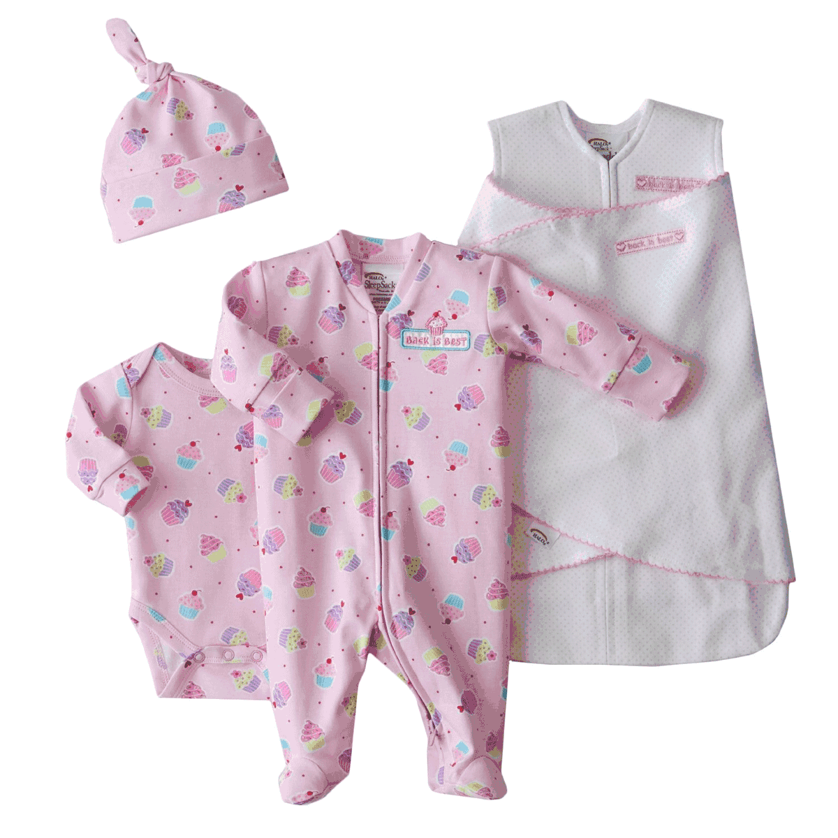 Halo 4-Piece Cotton Layette Set, Pink Pin Dot, Preemie - 2004-H