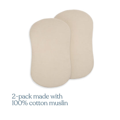 HALO BassiNest 100% Organic Cotton Muslin Fitted Sheet (2-pack) - Oat - 5332-HALO
