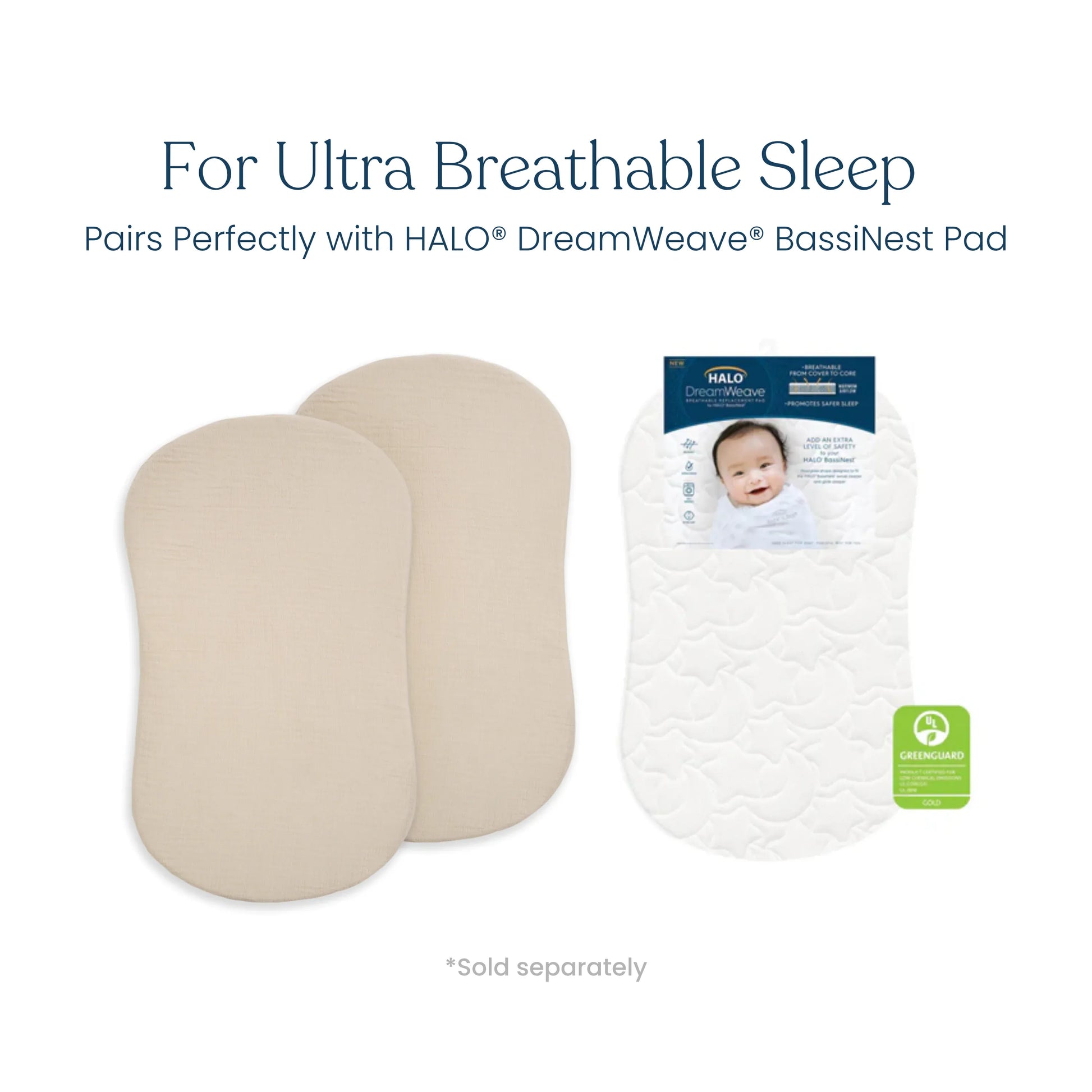 HALO BassiNest 100% Organic Cotton Muslin Fitted Sheet (2-pack) - Oat - 5332-HALO