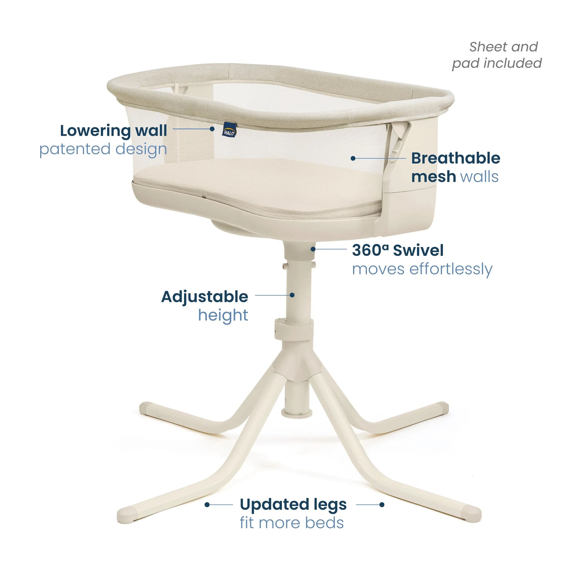 HALO BassiNest Swivel Sleeper 4.0 Air with Dreamweave Breathable Pad - Oat - 5271-HALO