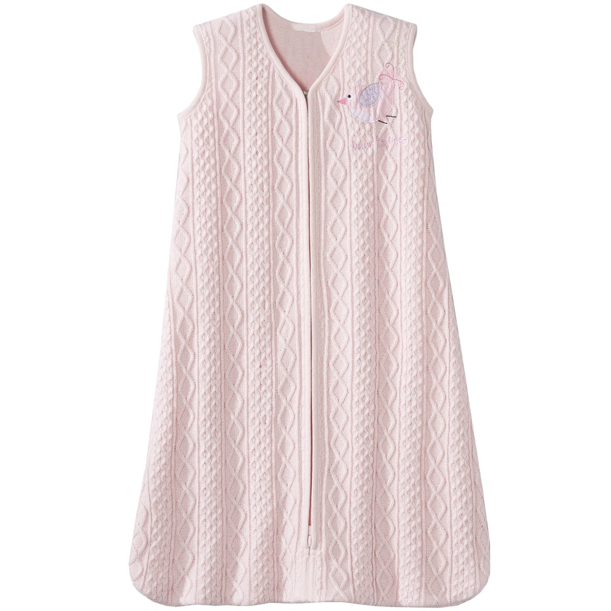Halo SleepSack 100% Cotton Cable Sweater Knit Wearable Blanket in Pink Bird - Small - 2831