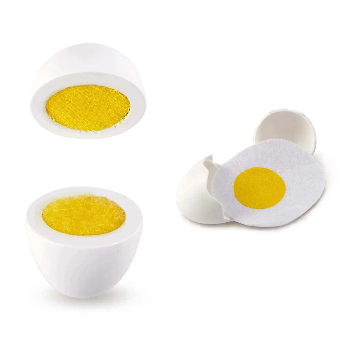 Hape wooden toy egg with felt yolk and white shell pieces