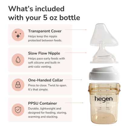 Hegen PPSU Anti-Colic Baby Bottle - 1 to 3 Months - 150ml/5oz - Pink - 2-Pack