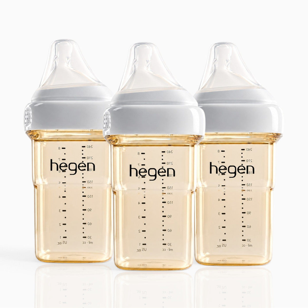 Hegen PPSU Anti-Colic Baby Bottle - 3 to 6 Months - 240ml/8oz - White - 3-Pack