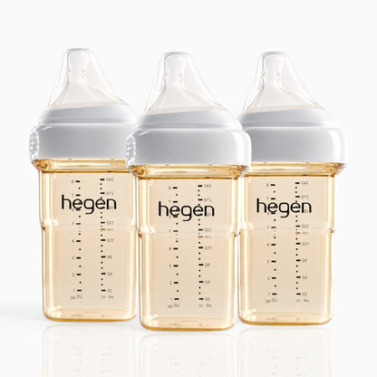 Hegen PPSU Anti-Colic Baby Bottle - 3 to 6 Months - 240ml/8oz - White - 3-Pack