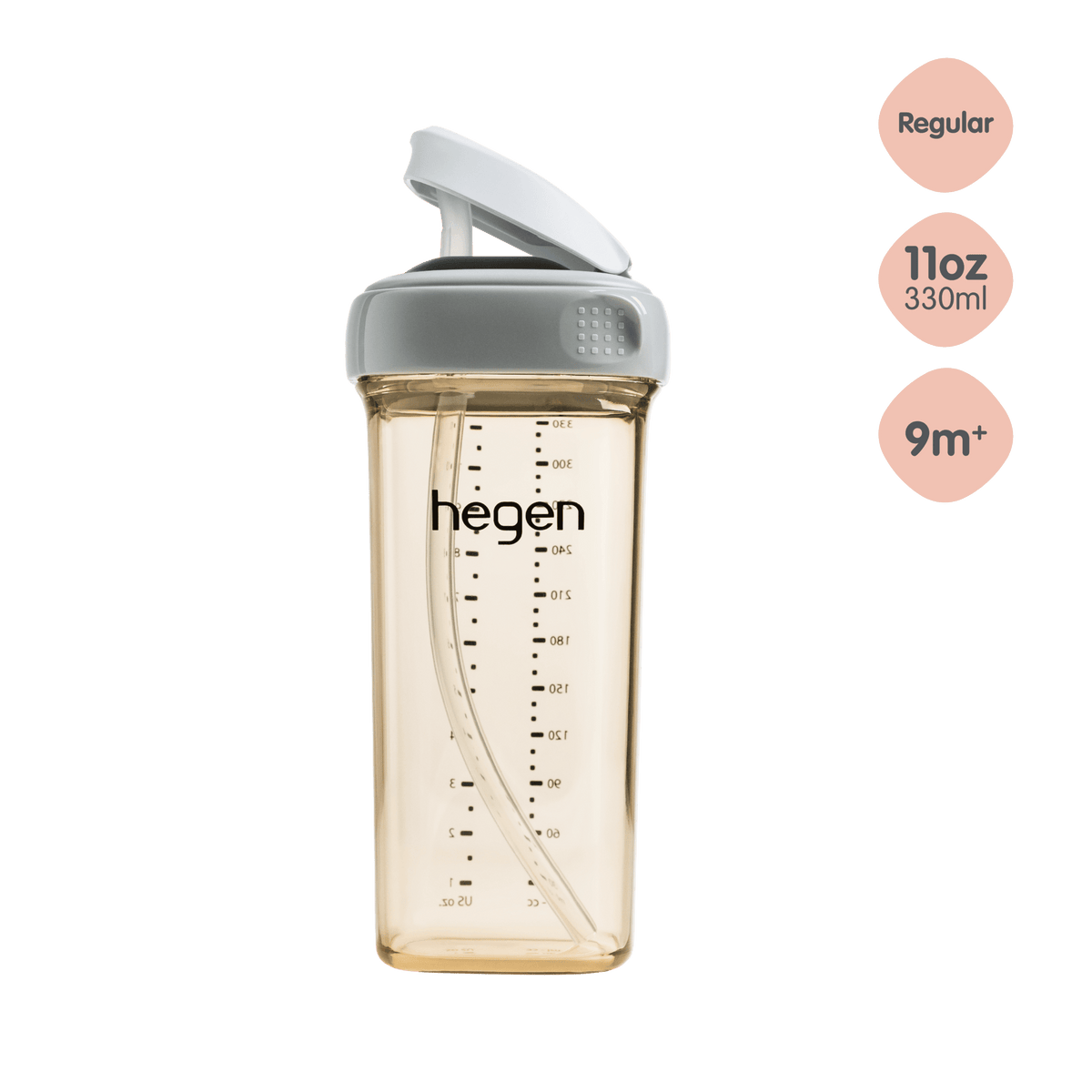 Hegen PPSU Straw Cup - 9 Months Plus - 330ml/11oz - Grey
