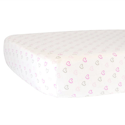 Hello Spud Organic Cotton Fitted Crib Sheet - Pink Hearts - HS-FCST-000012