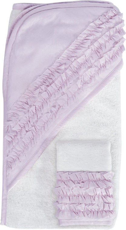 Hello Spud Organic Cotton Hooded Towel and Washcloth Set - Petite Ruffle Lavender - HS-TLST-000075