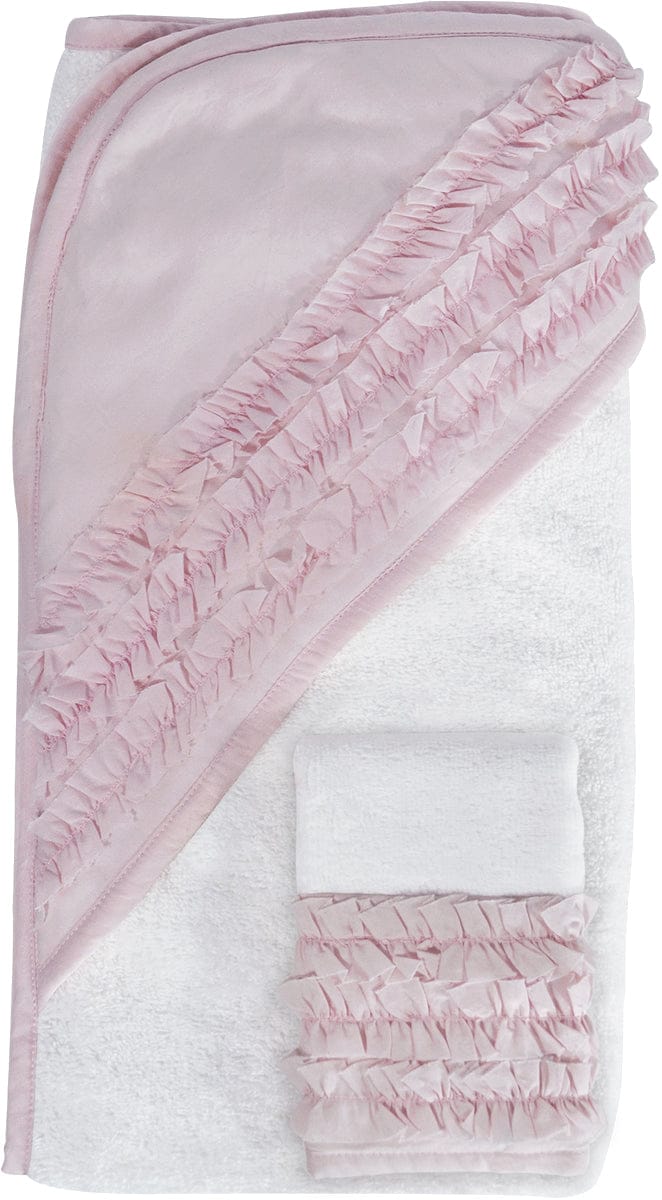 Hello Spud Organic Cotton Hooded Towel and Washcloth Set - Petite Ruffle Pink - HS-TLST-000053