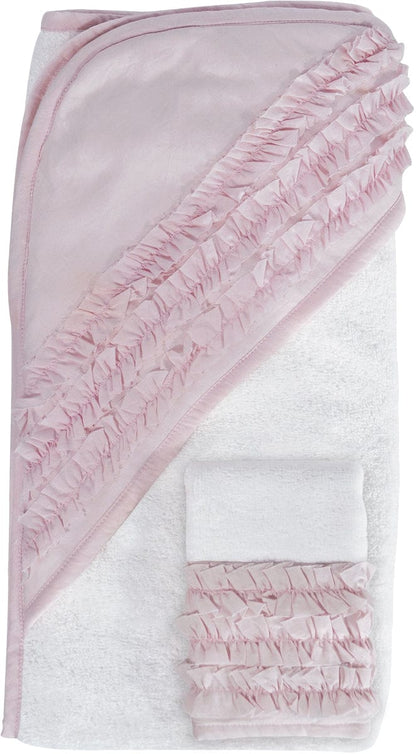 Hello Spud Organic Cotton Hooded Towel and Washcloth Set - Petite Ruffle Pink - HS-TLST-000053