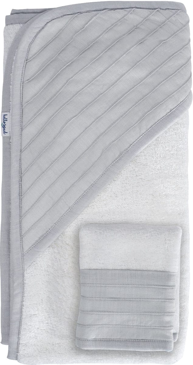 Hello Spud Organic Cotton Hooded Towel and Washcloth Set - Pintuck Gray - HS-TLST-000046