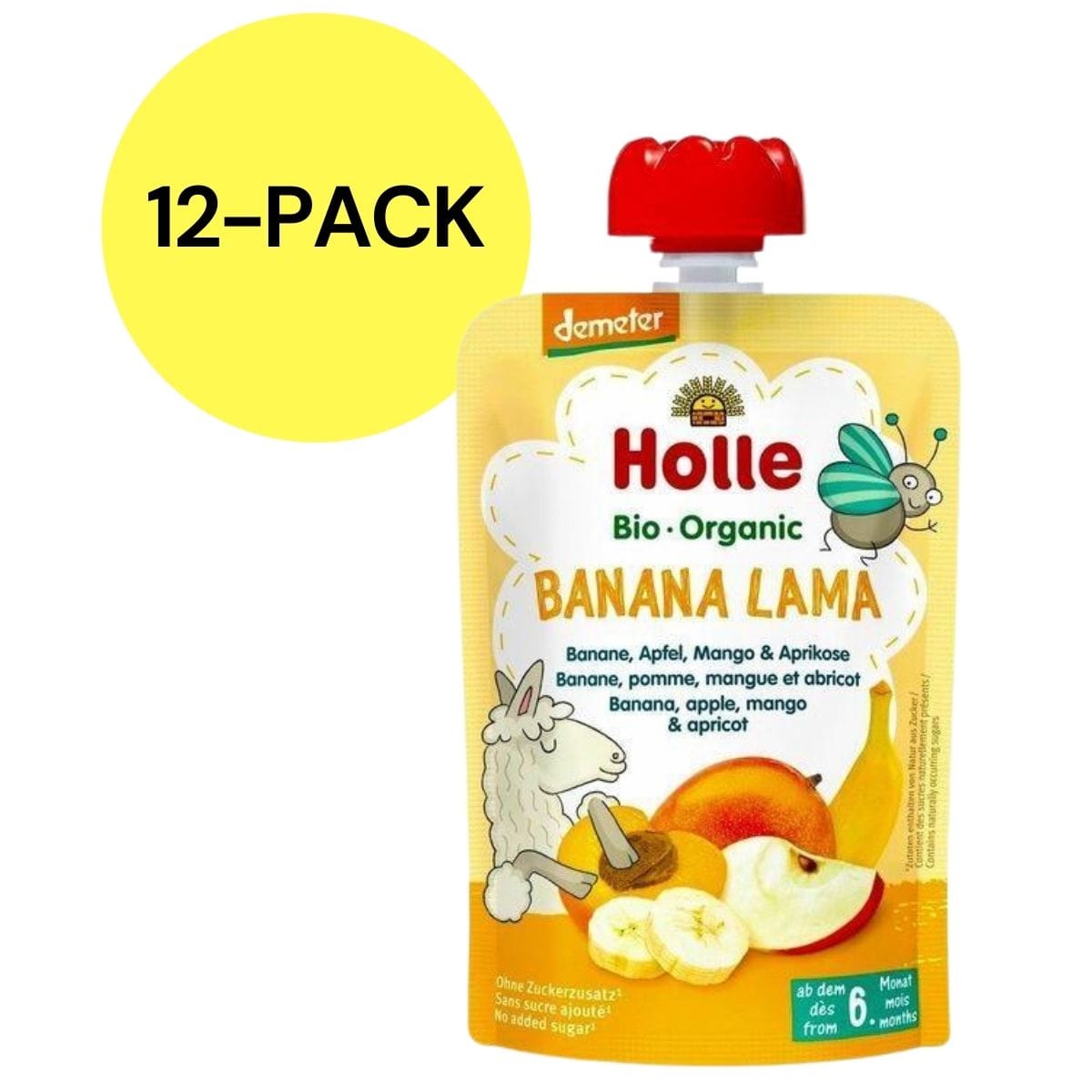 Holle Organic Pouches 6+ - Banana Llama Fruit Puree (12 Pack) - 4260688630166-12