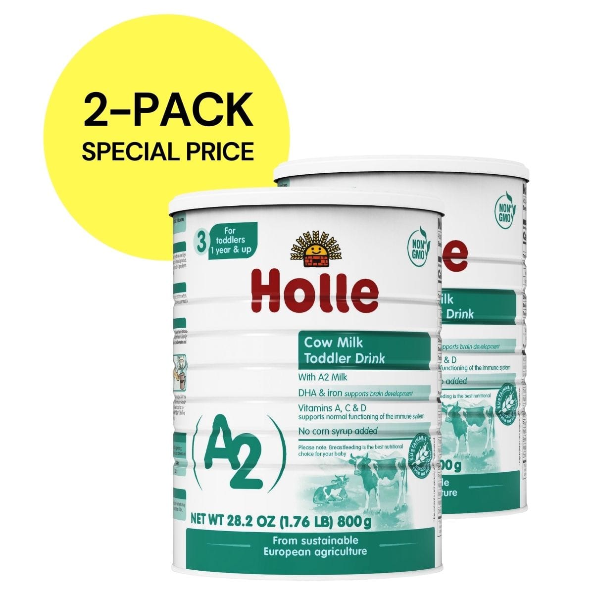 Holle Stage 3: A2 Cow Milk Toddler Drink - Non GMO (28.2oz each, 2 Pack) - 4260688630050-2