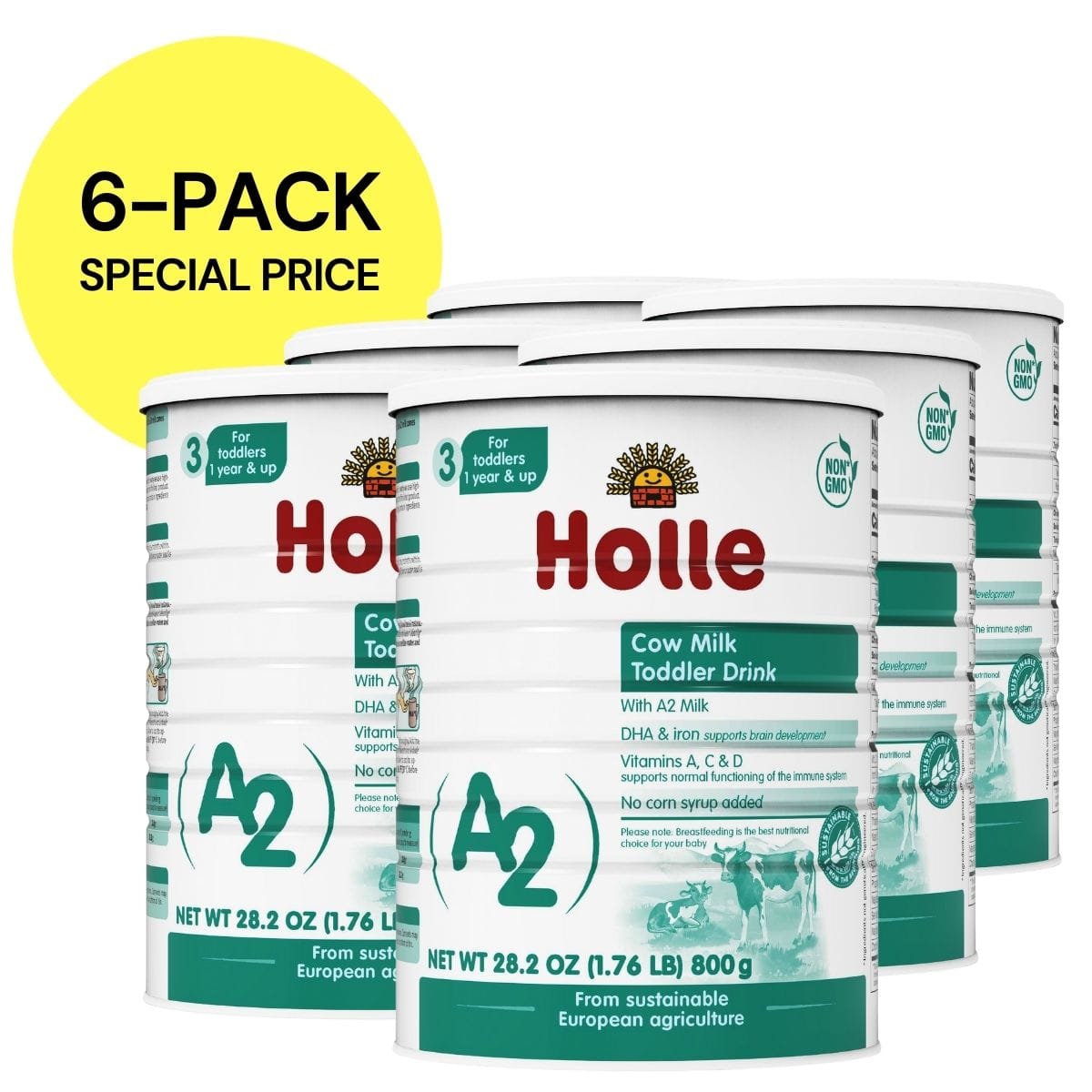Holle Stage 3: A2 Cow Milk Toddler Drink - Non GMO (28.2oz each, 6 Pack) - 4260688630050-6