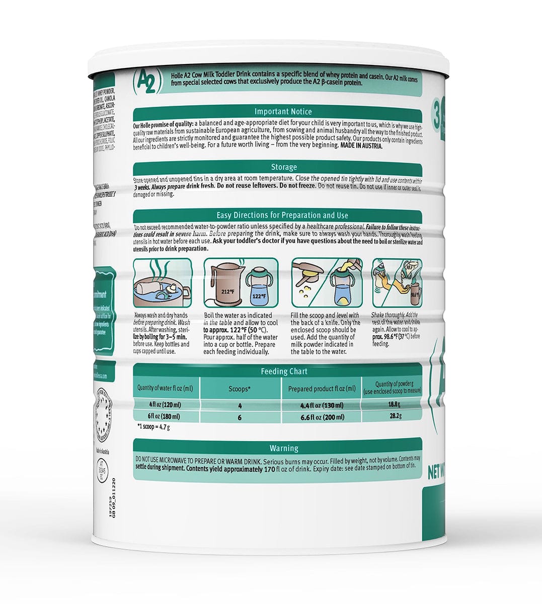 Holle Stage 3: A2 Cow Milk Toddler Drink - Non GMO (28.2oz each, 6 Pack) - 4260688630050-6