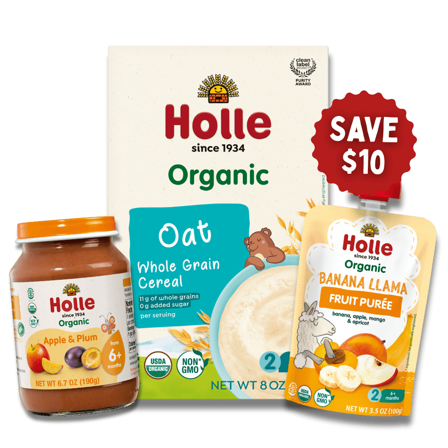 Starting Solids Variety Bundle: Apple & Plum Jars, Oat Cereal, Banana Llama - BUNDLE-APJ-OAT-LLAMA