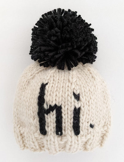 Huggalugs hi. Hand Knit Beanie Hat - Black, Medium (6-24 months) - 1130M