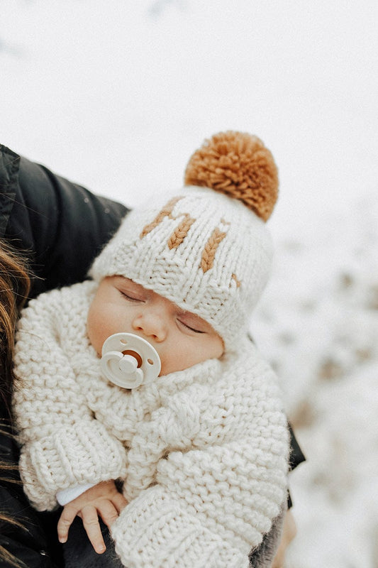 Huggalugs hi. Hand Knit Beanie Hat - Pecan, Large (2-6 years) - 1128L