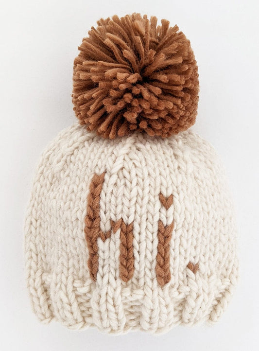 Huggalugs hi. Hand Knit Beanie Hat - Pecan, Medium (6-24 months) - 1128M