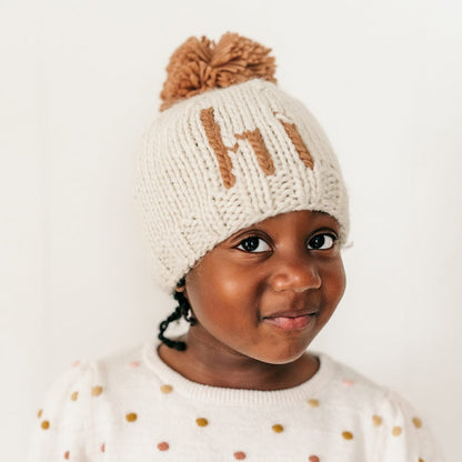Huggalugs hi. Hand Knit Beanie Hat - Pecan, Small (0-6 months) - 1128S