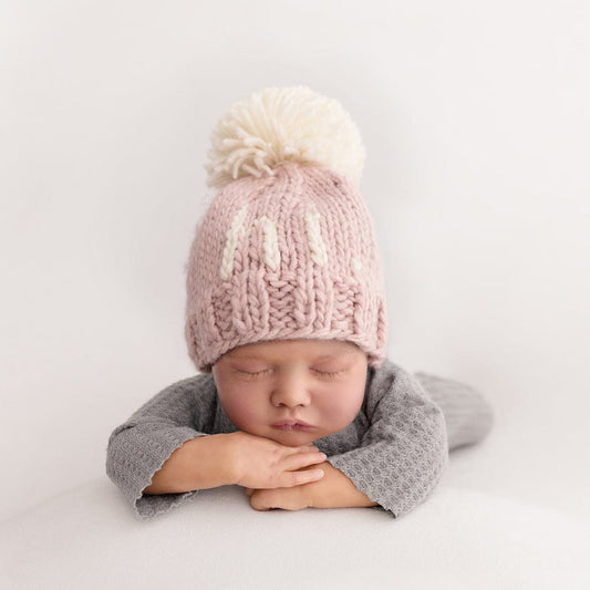 Huggalugs hi. Hand Knit Beanie Hat - Rosy, Medium (6-24 months) - 1121M