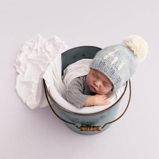 Huggalugs hi. Hand Knit Beanie Hat - Surf Blue, Medium (6-24 months) - 1122M