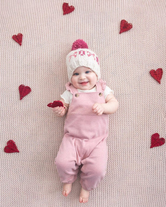 Huggalugs XOXO Valentine's Day Hand Knit Beanie Hat - Cream, Medium (6-24 months) - 1124M