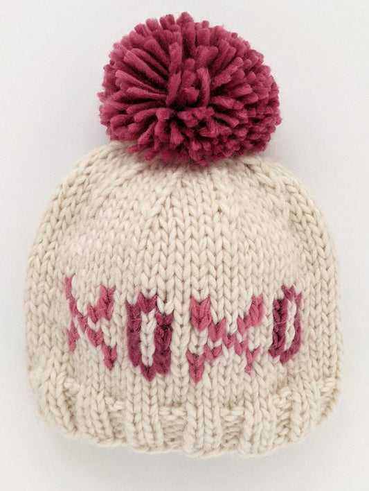 Huggalugs XOXO Valentine's Day Hand Knit Beanie Hat - Cream, Medium (6-24 months)