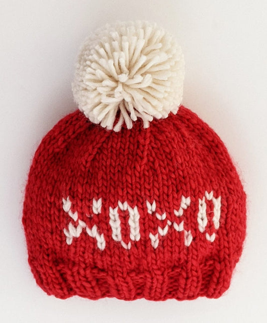Huggalugs XOXO Valentine's Day Hand Knit Beanie Hat - Red, Medium (6-24 months) - 1172M