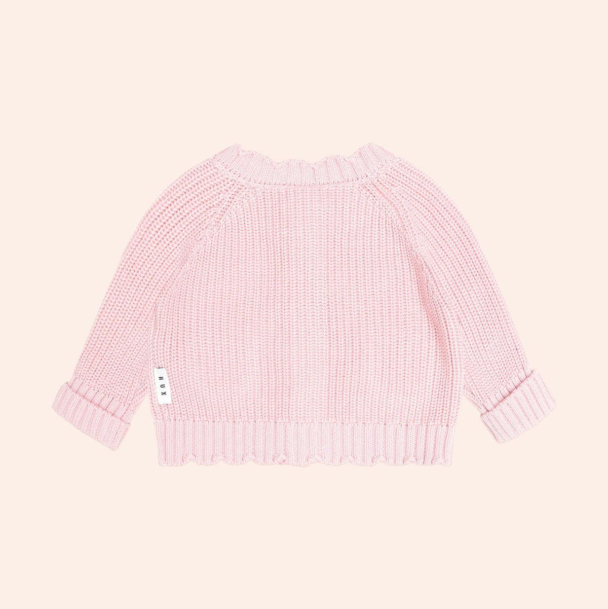 Huxbaby pink long sleeve knit sweater with ribbed cuffs and hem