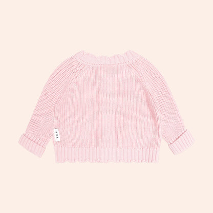 Huxbaby pink long sleeve knit sweater with ribbed cuffs and hem
