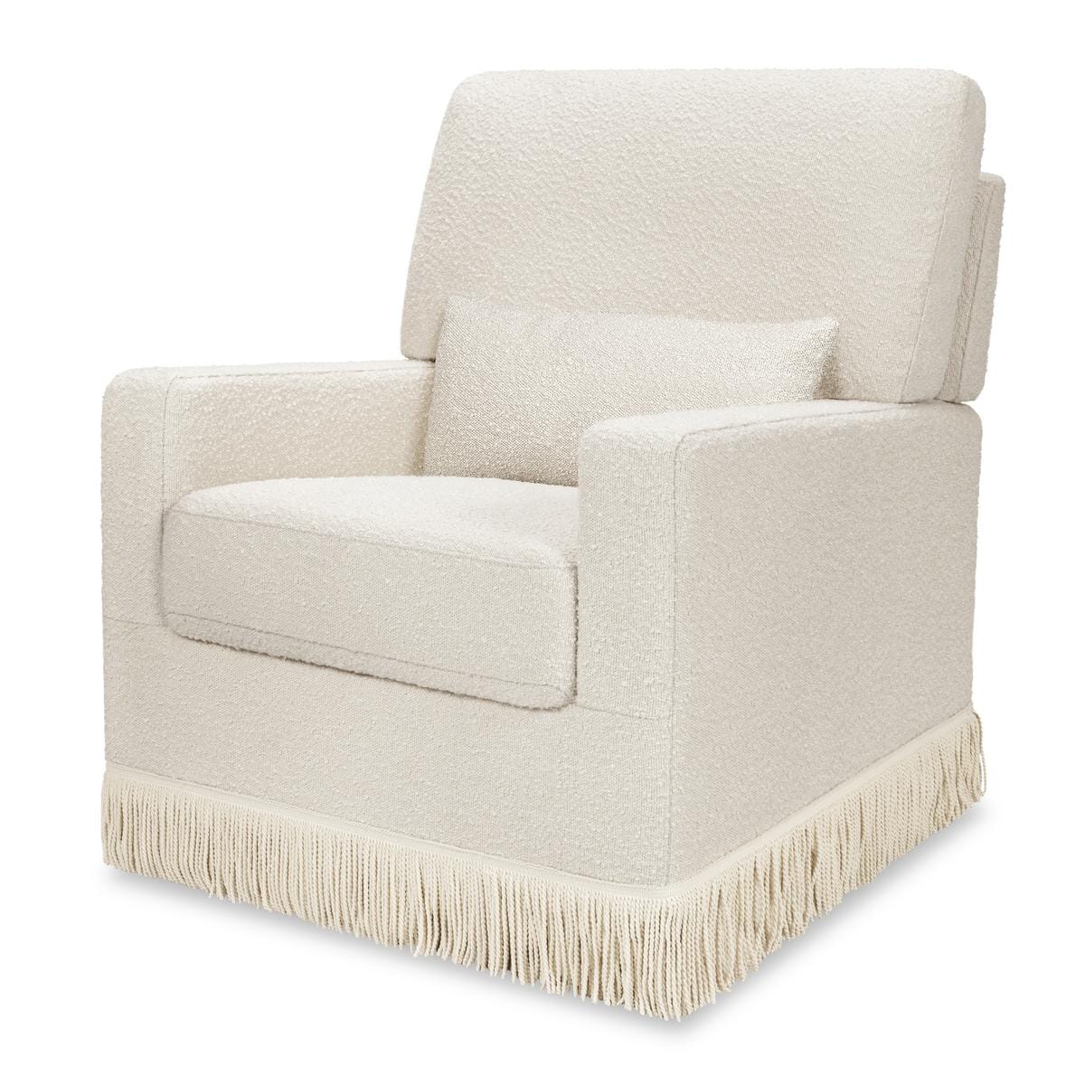 Namesake Crawford Pillowback Comfort Swivel Glider | Boucle with Tassel Fringe - Ivory Boucle with Ivory Tassel Fringe
