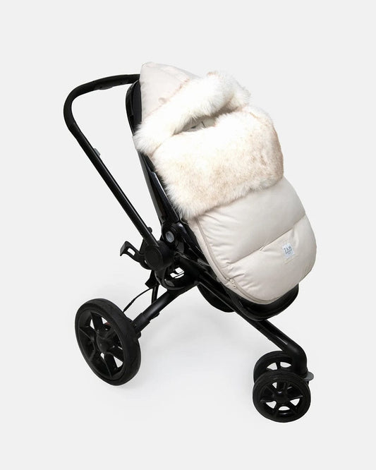 7 A.M. Enfant Plushpod Footmuff - Tundra Heather Beige / White Faux Fur (0-18m)