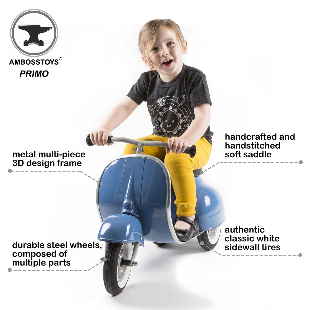 Ambosstoys PRIMO Ride On Kids Toy Classic - Blue - PR-CL-2020-BLUE
