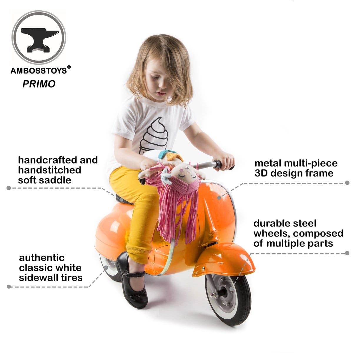 Ambosstoys PRIMO Ride On Kids Toy Classic - Orange - PR-CL-2020-ORANGE