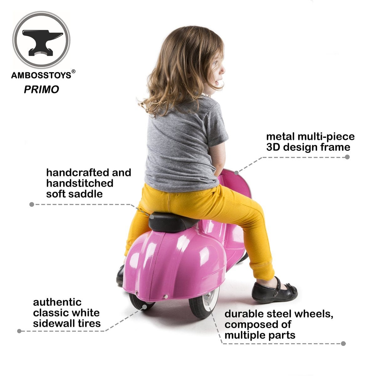 Ambosstoys PRIMO Ride On Kids Toy Classic - Pink - PR-CL-2020-PINK