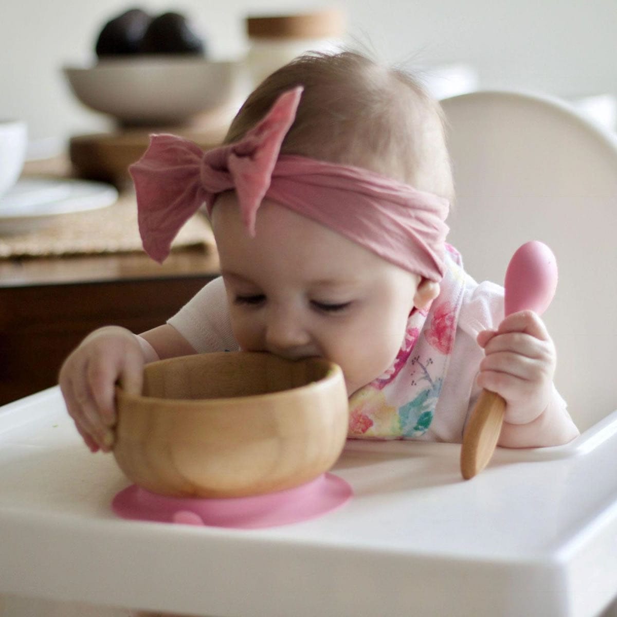 Avanchy Bamboo Stay Put Suction Baby Bowl + Spoon - Orange