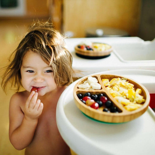 Avanchy Bamboo Suction Toddler Divided Plate + Spoon - White - WTPL