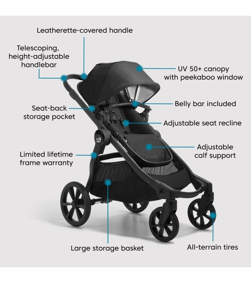Baby Jogger City Select 2 Single Stroller + Pram Bundle - Eco Collection - Lunar Black - 2149330-2149907