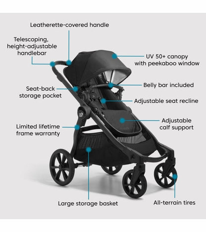 Baby Jogger City Select 2 Single Stroller + Pram Bundle - Eco Collection - Lunar Black - 2149330-2149907