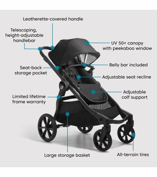 Baby Jogger City Select 2 Single Stroller + Pram Bundle - Eco Collection - Lunar Black - 2149330-2149907