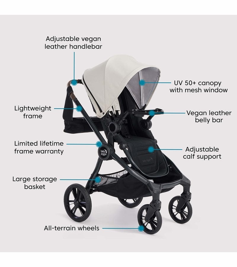 Baby Jogger City Sights Stroller + Pram + Accessory Bundle - Frosted Ivory / Rich Black - 2170773-2170771