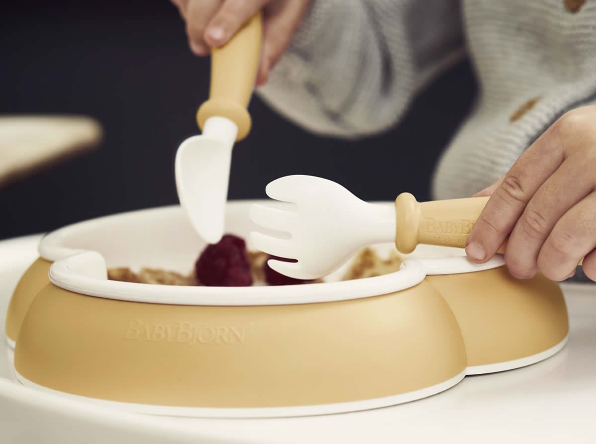 BabyBjorn Baby Plate, Spoon and Fork, 2 sets - Powder Pink