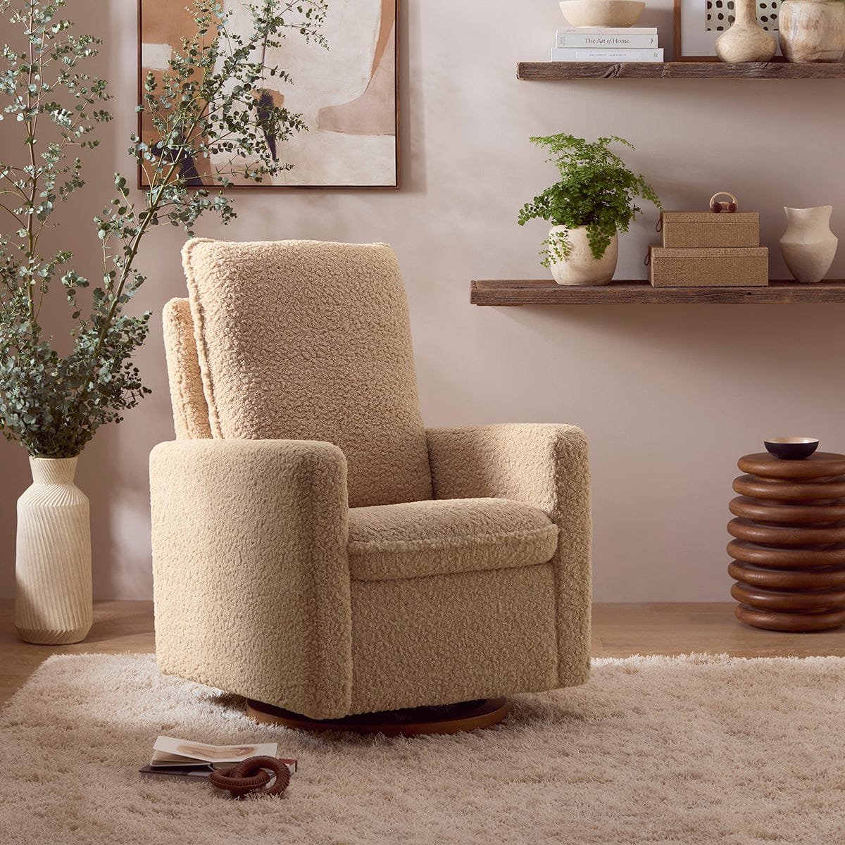 Babyletto Cali Pillowback Swivel Glider - Chai Shearling w/Dark Wood Base - M20987CSGDB