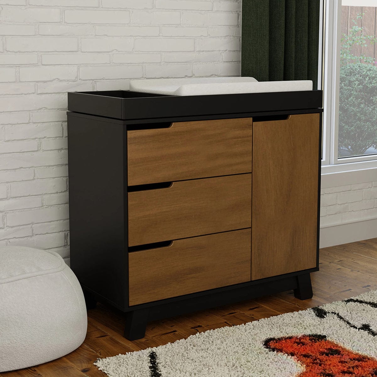 Hudson 3-Drawer Changer Dresser with Removable Changing Tray Black/Natural Walnut Hudson 3-Drawer Changer Dresser with Removable Changing Tray Black/Natural Walnut
