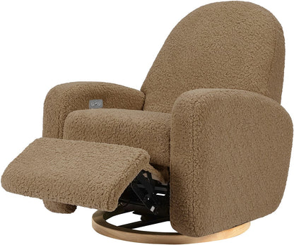 Babyletto Nami Electronic Swivel Glider Recliner w/ USB - Cortado Shearling w/ Light Wood Base - M23188CTSLB