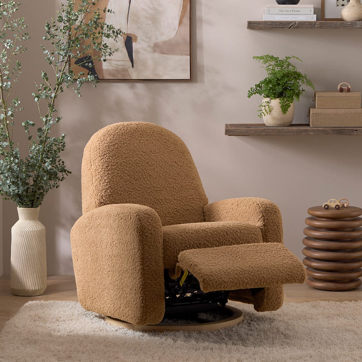 Babyletto Nami Electronic Swivel Glider Recliner w/ USB - Cortado Shearling w/ Light Wood Base - M23188CTSLB