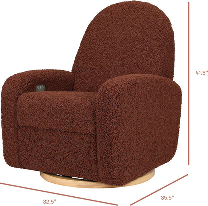 Babyletto Nami Electronic Swivel Glider Recliner w/ USB - Rouge Teddy Loop w/ Light Wood Base - M23188RTLB