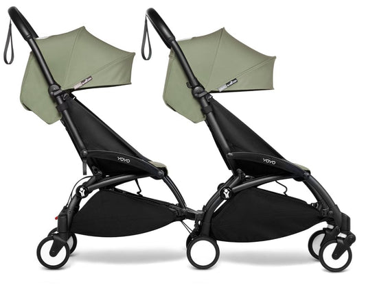 Babyzen YOYO Connect Double Stroller 6+ / 6+ Bundle - White / Olive - DBL-604901-604611